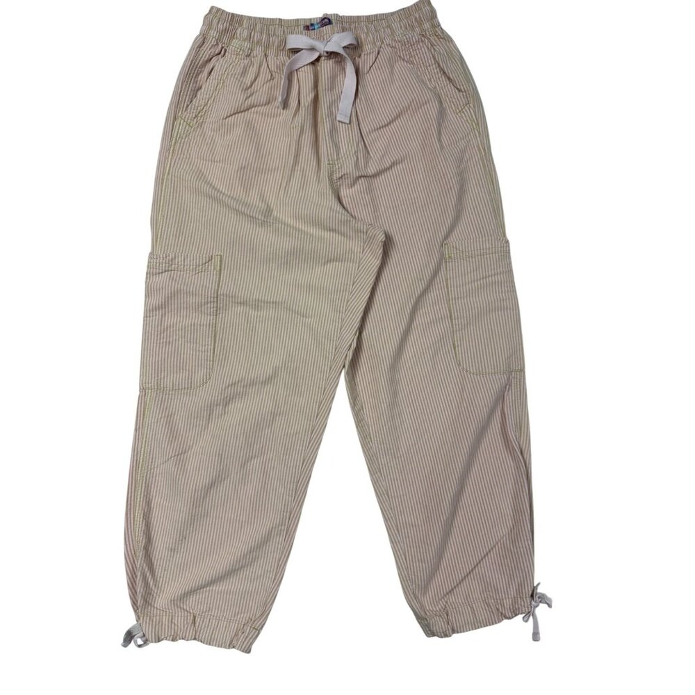 Urban Outfitters Beige Pinstripe Wide Leg Drawstring Pants